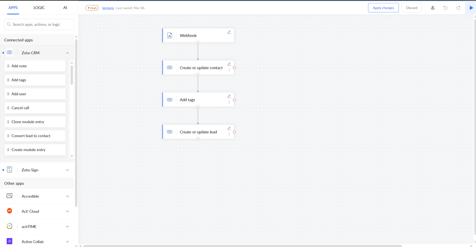 Zoho Flow automation builder